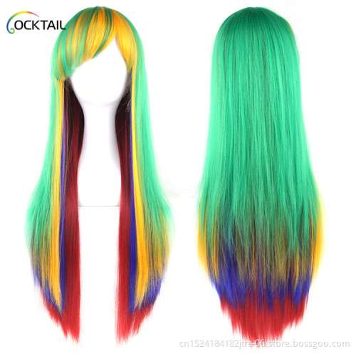 Synthetic celebrity party wig cosplay, good looking colorful rainbow synthetic wig
